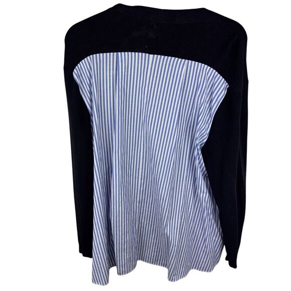 Chico's Blue & White Striped Knit One Button Cardigan Sweater Size 2 Large - Picture 2 of 4
